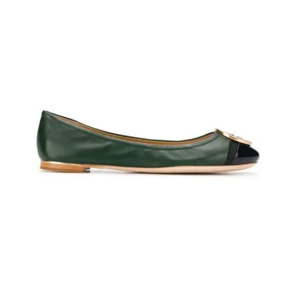 Tory Burch Minnie Patent Cap-Toe Ballet Flat Pine Tree Perfect Navy Green 10.5 - Picture 7 of 7